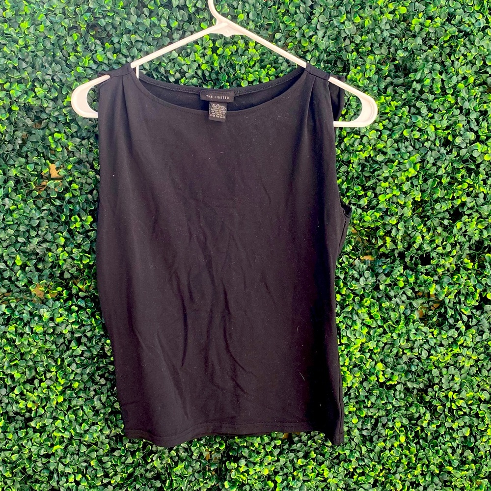 Split sleeve black stretchy tank